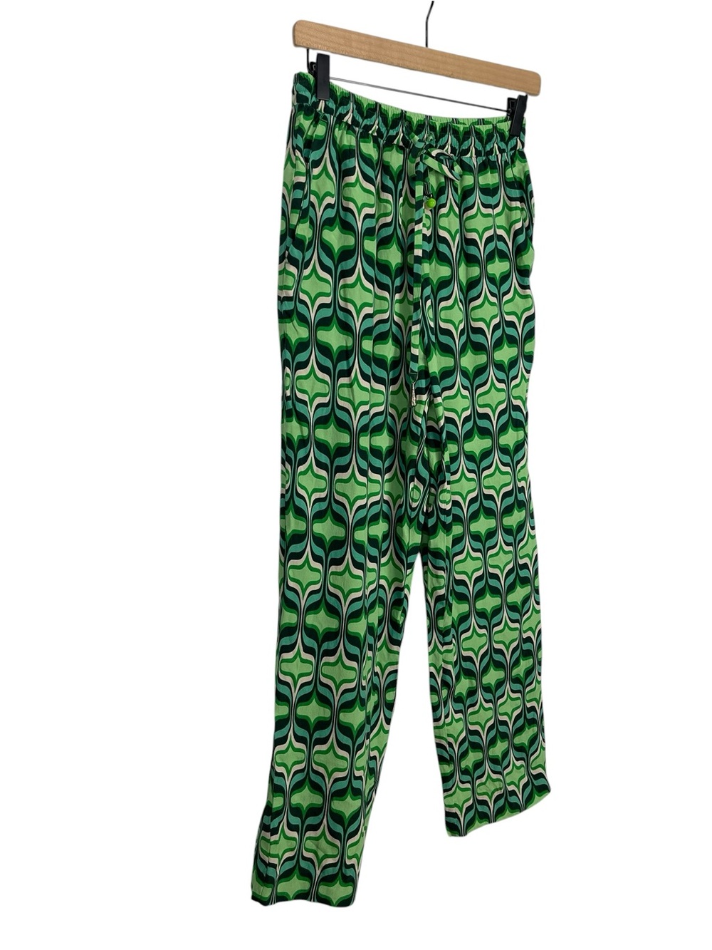 Zara Abstract Green Print Boho High Rise Pants Size Small - Picture 4 of 9